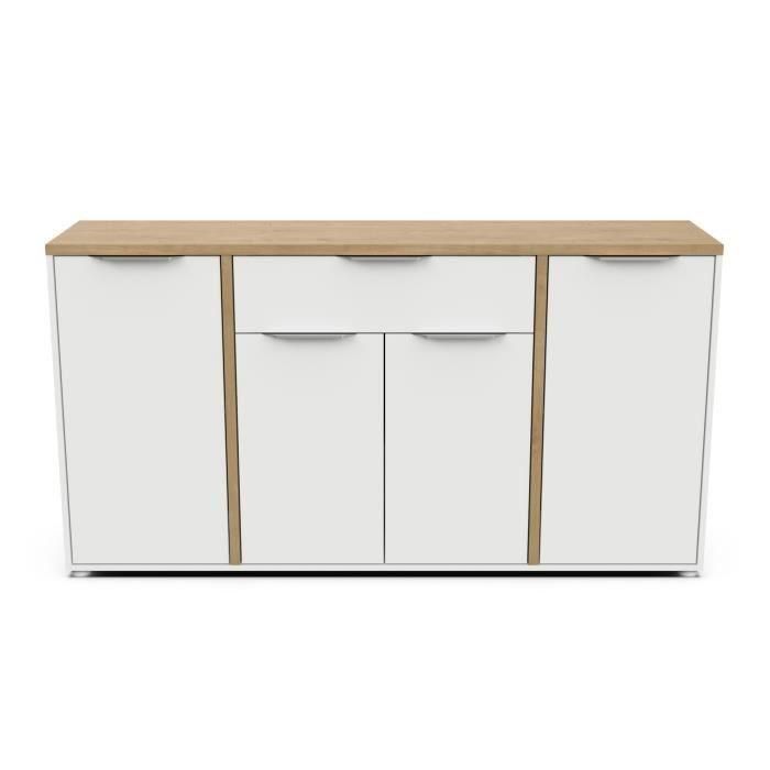 Aparador ACCESS - 4 puertas + 1 cajón - decoración roble Hamilton y blanco - L 160,7 x P 39,6 x H 85,6 cm - DEMEYERE 2