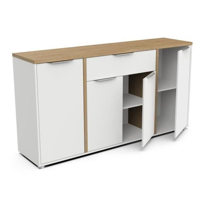 Aparador ACCESS - 4 puertas + 1 cajón - decoración roble Hamilton y blanco - L 160,7 x P 39,6 x H 85,6 cm - DEMEYERE 3