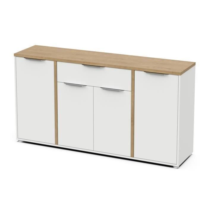 Aparador ACCESS - 4 puertas + 1 cajón - decoración roble Hamilton y blanco - L 160,7 x P 39,6 x H 85,6 cm - DEMEYERE 4