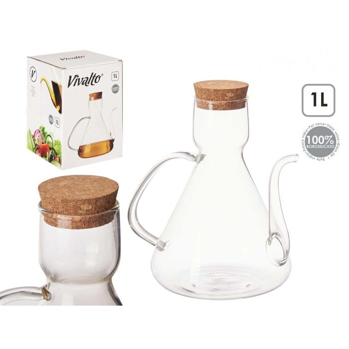 Aceitera de vidrio borosilicato con tapa de corcho 1000 ml Vivalto - 19x20x13 cm (6 Unidades) Aceitera de vidrio borosilicato con tapa de corcho 1000 ml Vivalto - 19x20x13 cm (6 Unidades)