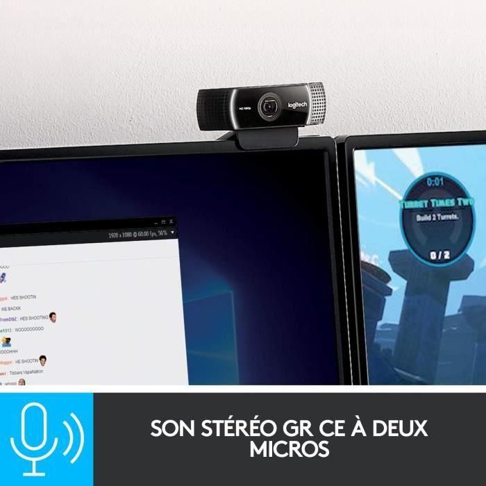 Logitech C922 Pro Stream Webcam HD 1080p 30fps / 720p 60fps con H.264, Trípode, Micrófonos Estéreo, Ajuste de Luz Automático para Streaming 5 Logitech C922 Pro Stream Webcam HD 1080p 30fps / 720p 60fps con H.264, Trípode, Micrófonos Estéreo, Ajuste de Luz Automático para Streaming 5