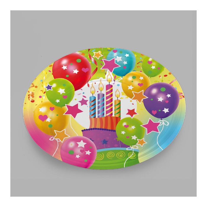 Bolsa con 4 platos de carton diseño globos y velas ø23cm