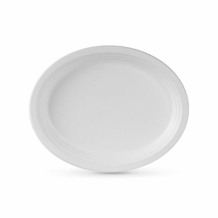 Set de Platos Algon Desechables Blanco Caña de Azúcar Ovalado 26 cm (12 Unidades) 2