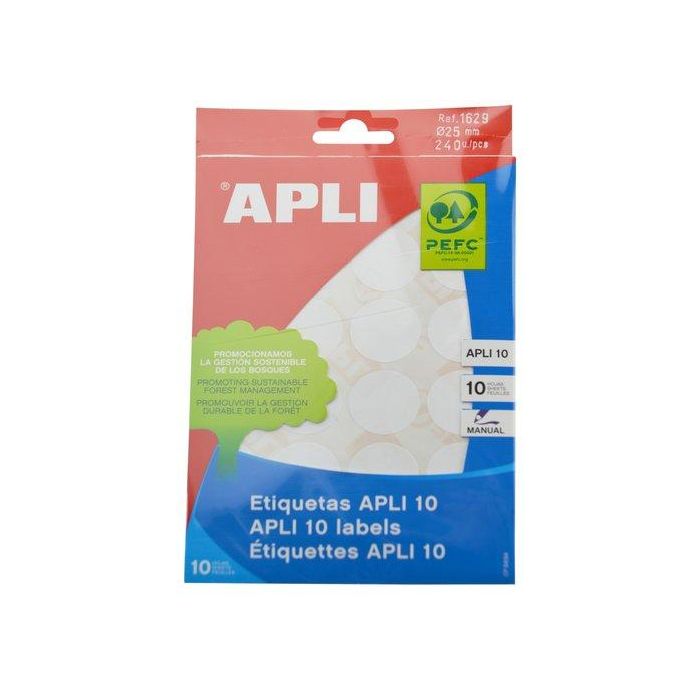 Etiquetas Adh.Manuales Bolsa Apli Blancas 10H Redondas Ø 25 Mm 240 Uds.(01629) 10 unidades