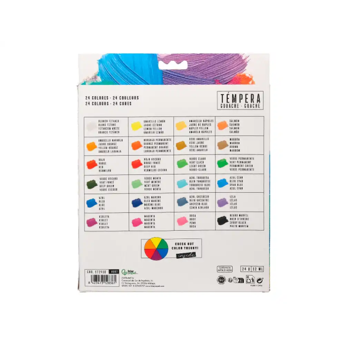 Liderpapel Pintura Gouache/Tempera Caja de 24 Tubos de 12 ml Colores Surtidos con Amplia Gama de Tonos 2
