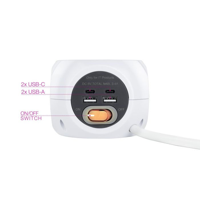 Nanocable Regleta Base con 3 Enchufes Shucko, 4 Puertos USB (2 Tipo A, 2 Tipo C), Interruptor ON/OFF, Cable 1.4m 1 Nanocable Regleta Base con 3 Enchufes Shucko, 4 Puertos USB (2 Tipo A, 2 Tipo C), Interruptor ON/OFF, Cable 1.4m 1