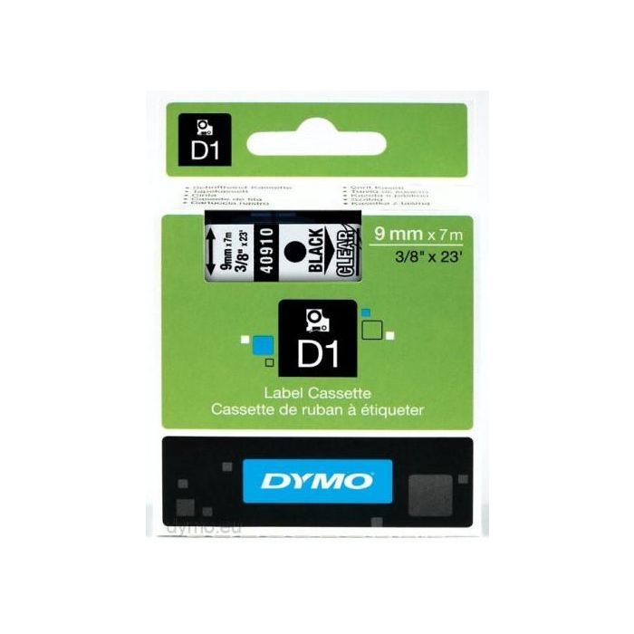 Dymo 40910 Cinta de Transferencia Térmica D1, Negro sobre Transparente, 9 mm x 7 m, Poliéster Autoadhesiva para Rotuladora Labelmanager 0 Dymo 40910 Cinta de Transferencia Térmica D1, Negro sobre Transparente, 9 mm x 7 m, Poliéster Autoadhesiva para Rotuladora Labelmanager 0
