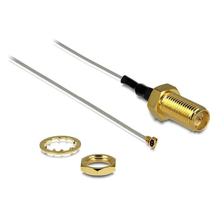 DELOCK Antennenkabel RP-SMA Buchse zum Einbau > MHF IV /HSC MXHP32 kompatibler Stecker 200mm 0.81 Gewindelnge 10mm