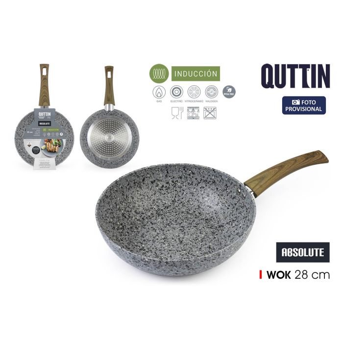 Sartén Wok Inde 28 cm aluminio forjado con mango de acero Absol Quttin (6 Unidades) Sartén Wok Inde 28 cm aluminio forjado con mango de acero Absol Quttin (6 Unidades)