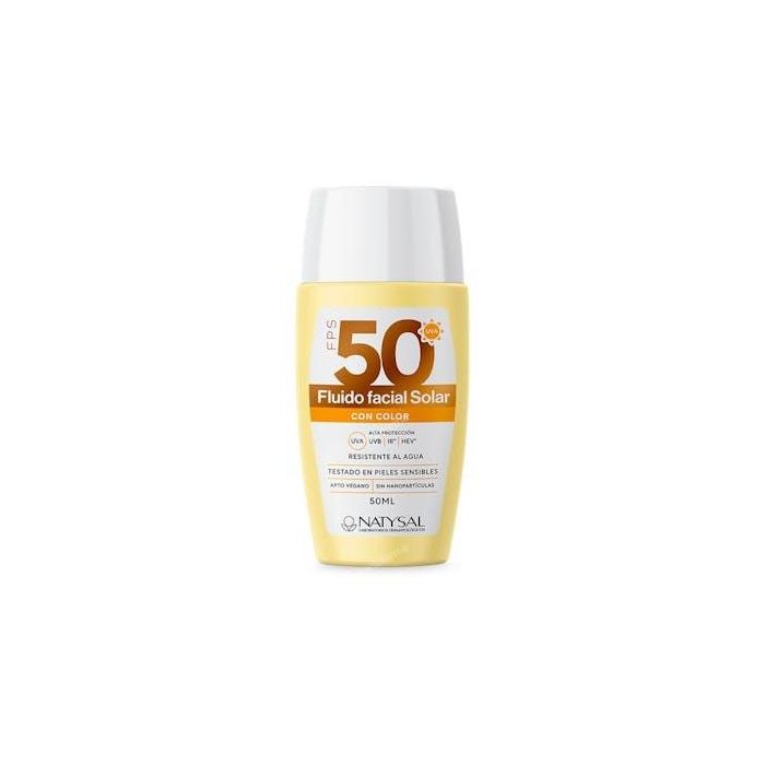 NATYSAL Fluido Solar Facial con Color SPF 50 Water Resistant 50 ml - Protección UVA-UVB IR/LUZ AZUL, Pieles Sensibles