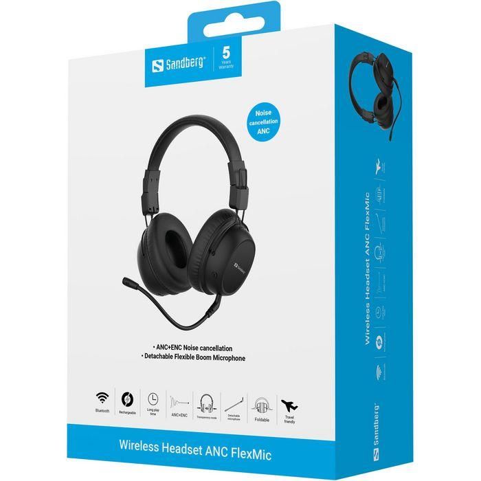 Sandberg Sandberg Wireless Headset ANC FlexMic Auriculares Inalámbricos con Cancelación de Ruido Activa 11