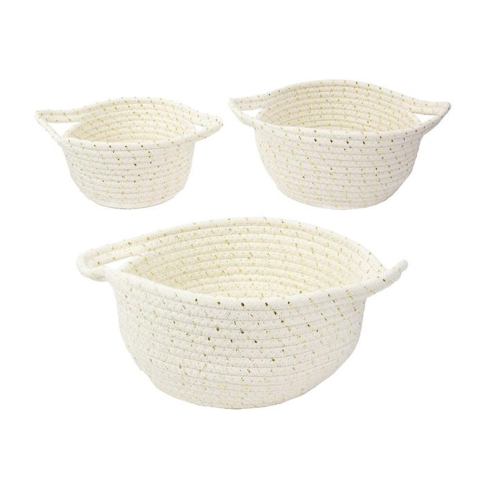 Totally Addict Juego de 3 Cestas Blancas Algodón y Fibra Dorada Colección Make A Wish 3