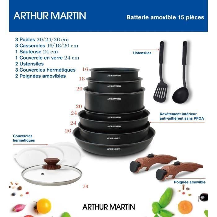 Arthur Martin AM1502 Juego de utensilios de cocina de 15 piezas - mango extraíble con efecto de madera - todas las fuentes de calor, incluida la inducción 4