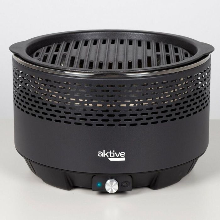 Aktive Barbacoa de juguete redonda sin humo, color negro, Ø34 cm. Fabricada en hierro y acero inoxidable, funciona con pilas AA, apta para niños a partir de 3 años. 2