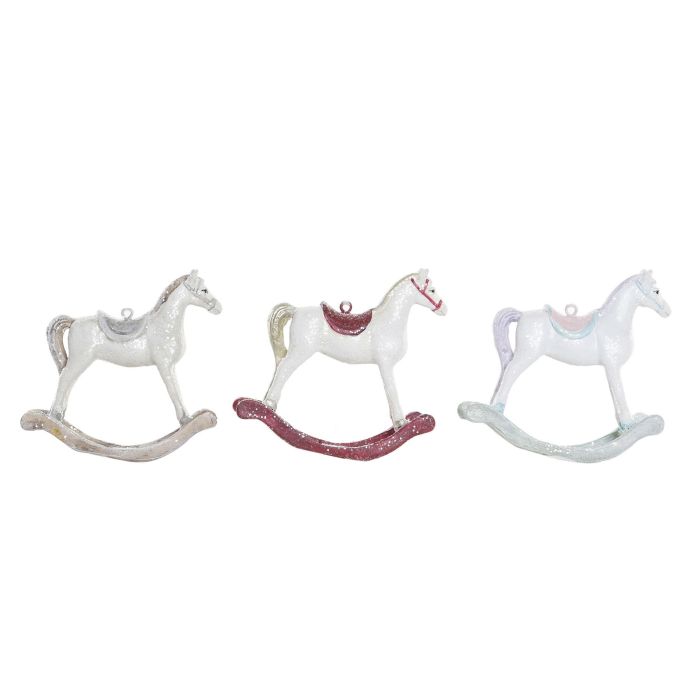 DKD Home Decor Decoración Navideña Colgante Tradicional Caballito Resina 6 Unidades Colores Surtidos