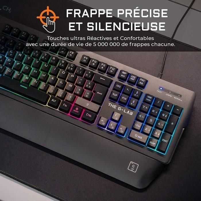 The G-Lab Teclado Gaming RGB con 11 Efectos, Reposamanos Magnético Extraíble, 15 Macros, Silencioso y Compatible con PC, PS4, Xbox One - FR 1