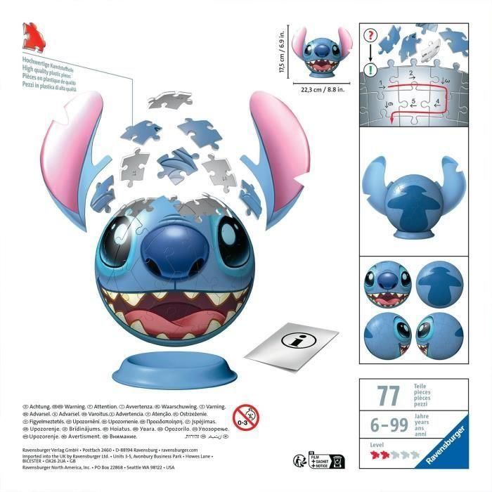 Puzzle 3D Bola Disney Stitch 72 piezas, 6 años, Ravensburger, 11574 4 Puzzle 3D Bola Disney Stitch 72 piezas, 6 años, Ravensburger, 11574 4