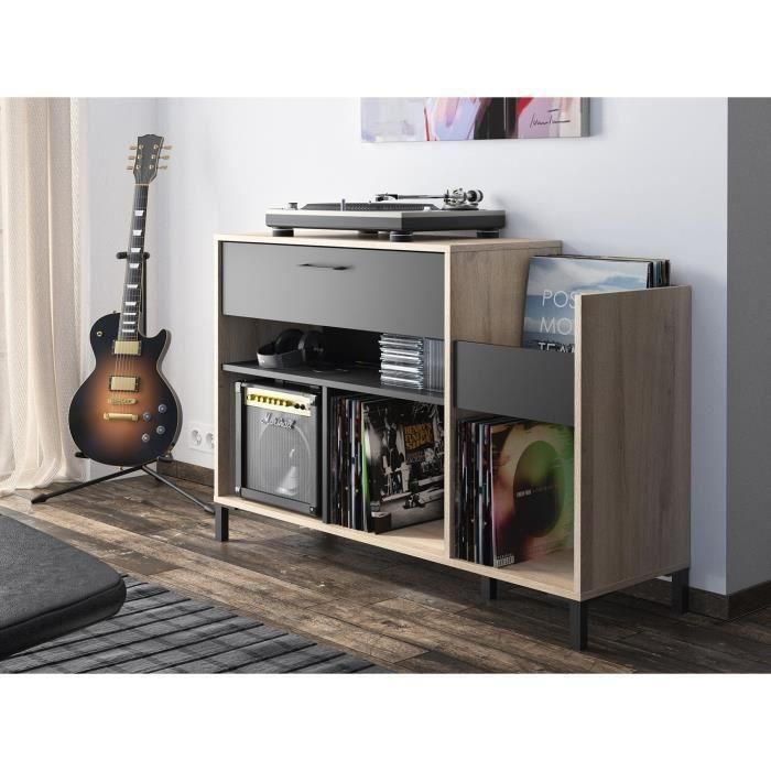 VINILO VINTAGE Muebles de platino - Estilo urbano - Decoración de roble - L 115 x P 40 x A 81 cm VINILO VINTAGE Muebles de platino - Estilo urbano - Decoración de roble - L 115 x P 40 x A 81 cm