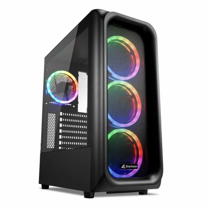 Sharkoon TK5M RGB Caja ATX Negra con 4 Ventiladores LED RGB 120mm, Panel Frontal Rejilla y Lateral de Cristal Templado, USB-C Sharkoon TK5M RGB Caja ATX Negra con 4 Ventiladores LED RGB 120mm, Panel Frontal Rejilla y Lateral de Cristal Templado, USB-C