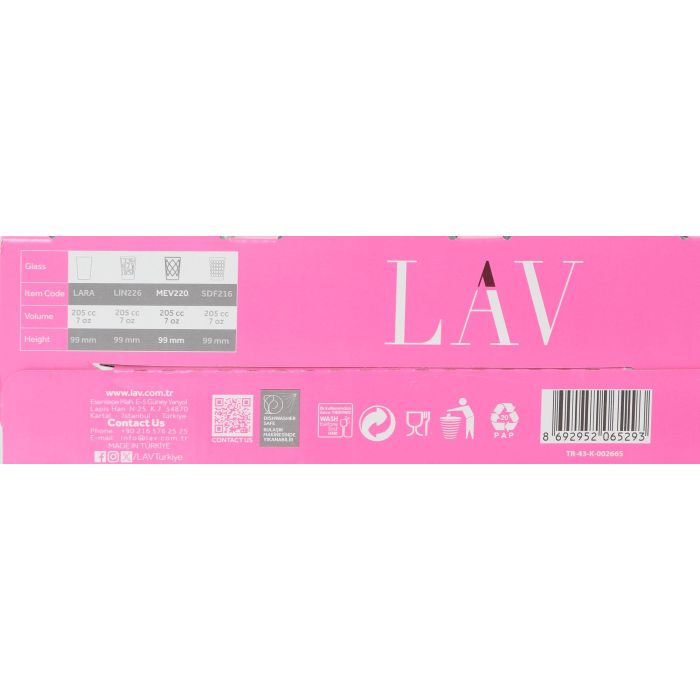 Lav Set de 6 Vasos para Agua Mevsim 205 cc - 6.8x6.8x10 cm (8 Cajas) 2