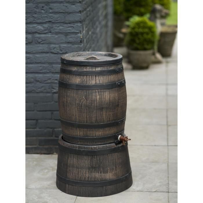 Colector de agua en forma de barril - NATURE - PE rotomoldeado - 50 litros - Accesorios incluidos 2 Colector de agua en forma de barril - NATURE - PE rotomoldeado - 50 litros - Accesorios incluidos 2