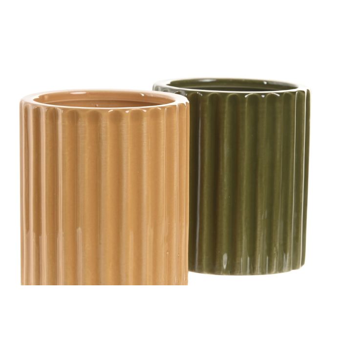 Vela Moderno DKD Home Decor Verde Mostaza 8 x 9 x 8 cm (6 Unidades) 1