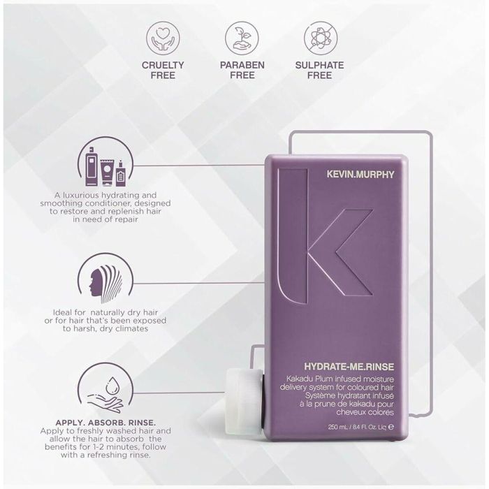 Kevin Murphy HYDRATE-ME RINSE Acondicionador Hidratante y Nutritivo para Cabello Seco, Suavizante, Sin Parabenos ni Sulfatos, 250 ml 1