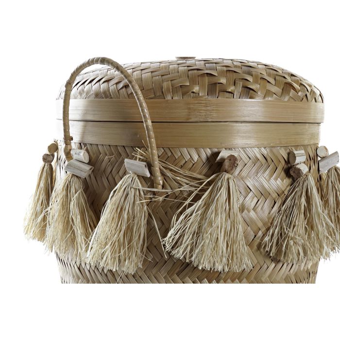 DKD Home Decor Cesta Balines para Almacenamiento y Decoración, Set de 3 Piezas de Bambú con Flecos Natural y Blanco, 39x55x39 cm 1