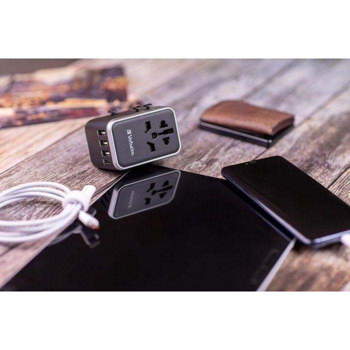 Verbatim Adaptador Universal de Viaje UTA-04 con 1 Puerto USB-C PD 61W, 1 Puerto USB-C, 3 Puertos USB-A 21