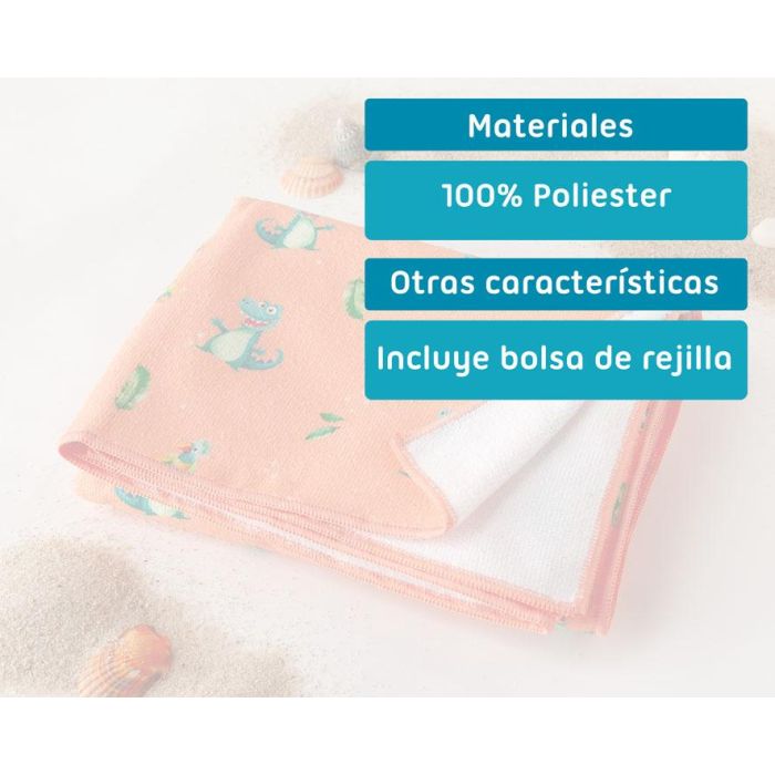 KioKids Toalla de Playa y Piscina Microfibra Secado Rápido Súper Absorbente Estampado Cocodrilo 75x150 cm Naranja con Bolsa Bebé 4