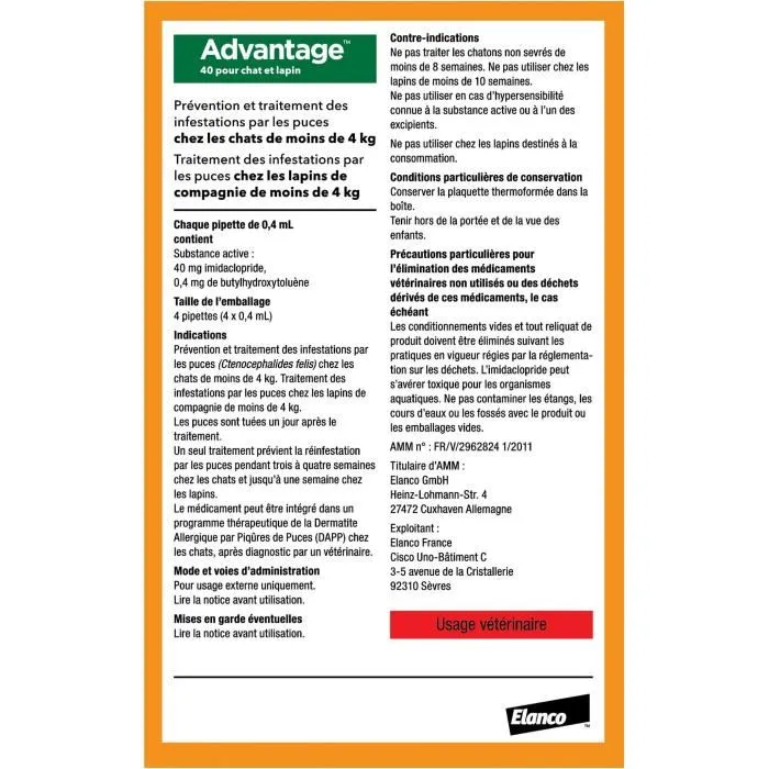 Advantage 40 Pipetas Antiparasitarias para Gatos y Conejos de menos de 4 kg - 4 Unidades 1 Advantage 40 Pipetas Antiparasitarias para Gatos y Conejos de menos de 4 kg - 4 Unidades 1