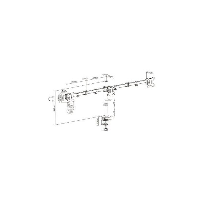 Aisens Soporte de Mesa Giratorio e Inclinable para 3 Monitores 13"-27", 2 Brazos, 3 Pivotes, VESA 75x75/100x100mm, Carga Máx. 7kg, Negro 4