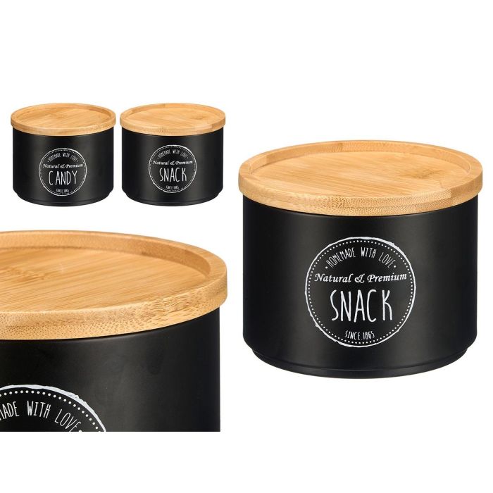 Tarro Apilable Tapa Bambu Surtido 2 Negro Kinvara 12x10x12cm (Set de 12) 0 Tarro Apilable Tapa Bambu Surtido 2 Negro Kinvara 12x10x12cm (Set de 12) 0