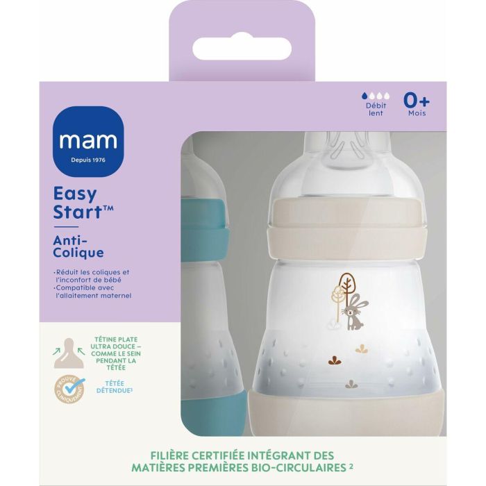 Set de 2 biberones - MAM - Easy Start - Anticólico - 160 ml - Flow 1 tetina - Ocean + Sand 1