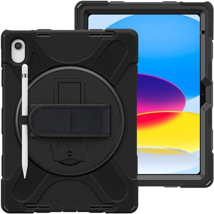 eSTUFF Funda AUSTIN Defender Negra para iPad 11ª gen 2025/10ª gen 2022. Antigolpes con soporte 360° y correa de mano/hombro