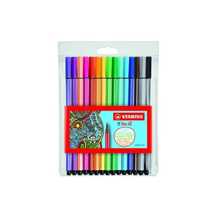 Rotulador Fibra Stabilo Pen 68 Caja Plastico De 15