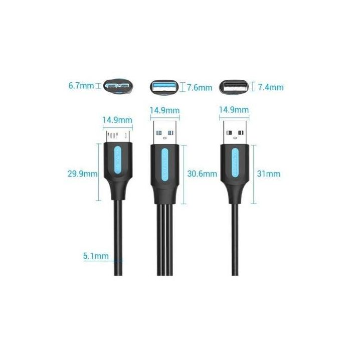 Cable USB 3.0 Vention CQPBF/ USB Macho - MicroUSB Macho/ USB 2.0 Macho/ 5Gbps/ 1m/ Negro 3 Cable USB 3.0 Vention CQPBF/ USB Macho - MicroUSB Macho/ USB 2.0 Macho/ 5Gbps/ 1m/ Negro 3