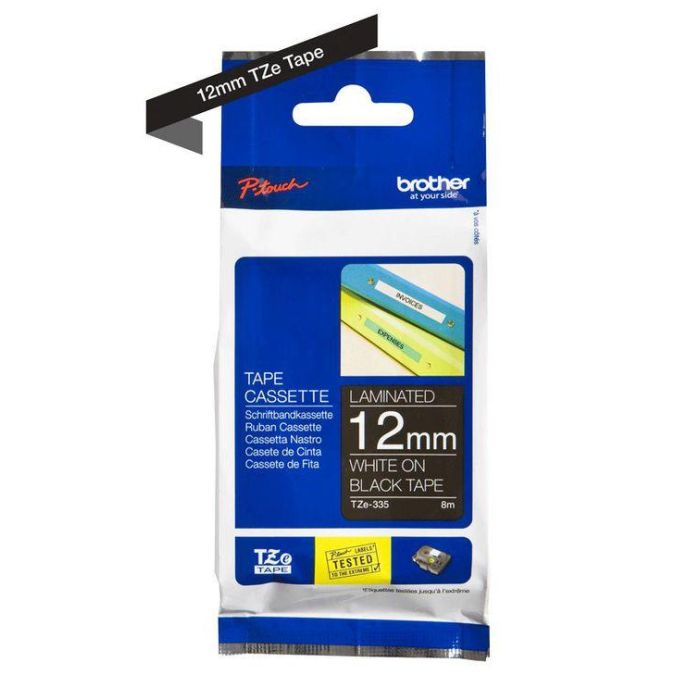 Brother Cinta Rotuladora Laminada Texto Blanco Sobre Negro 12 mm x 8M TZe335 2 Brother Cinta Rotuladora Laminada Texto Blanco Sobre Negro 12 mm x 8M TZe335 2