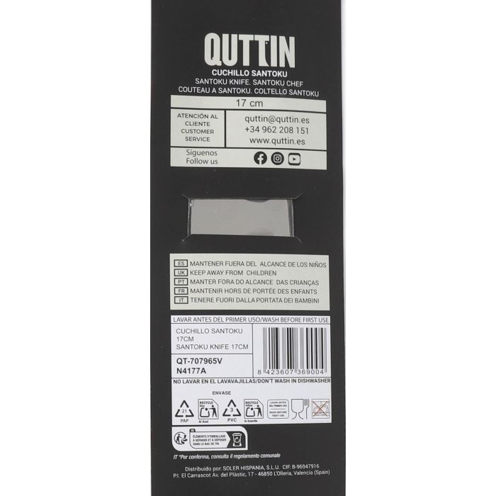 Quttin Cuchillo Santoku Cocina con Alveolado 17 cm Kasual (24 Unidades) 4