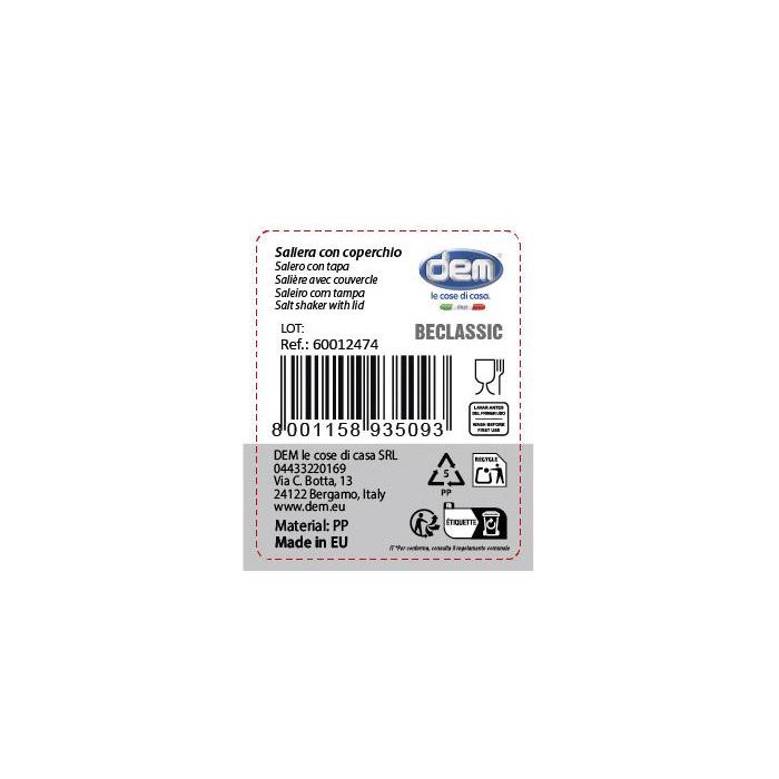 Salero Con Tapa Disp. Beclassic (24 Unidades) 1 Salero Con Tapa Disp. Beclassic (24 Unidades) 1