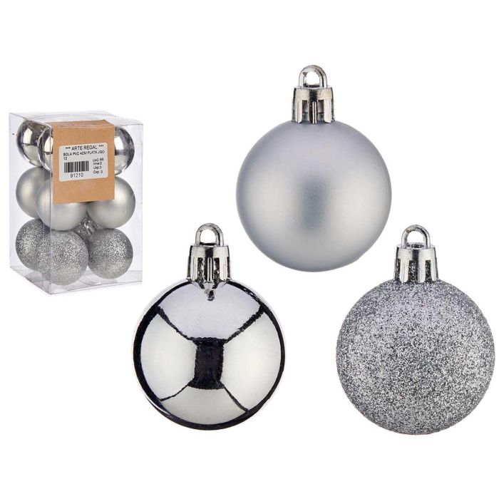 Krist+ Set de 12 Bolas de Navidad Decorativas de Plástico PVC, Color Plata, 4 cm de Diámetro para Árbol (12 Unidades)