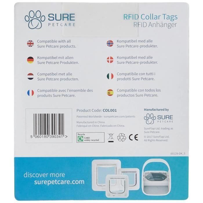 Sureflap Medallón de Identificación RFID para Gatos sin Microchip - Paquete de 2 Colgantes para Puerta Gatera Inteligente 2 Sureflap Medallón de Identificación RFID para Gatos sin Microchip - Paquete de 2 Colgantes para Puerta Gatera Inteligente 2