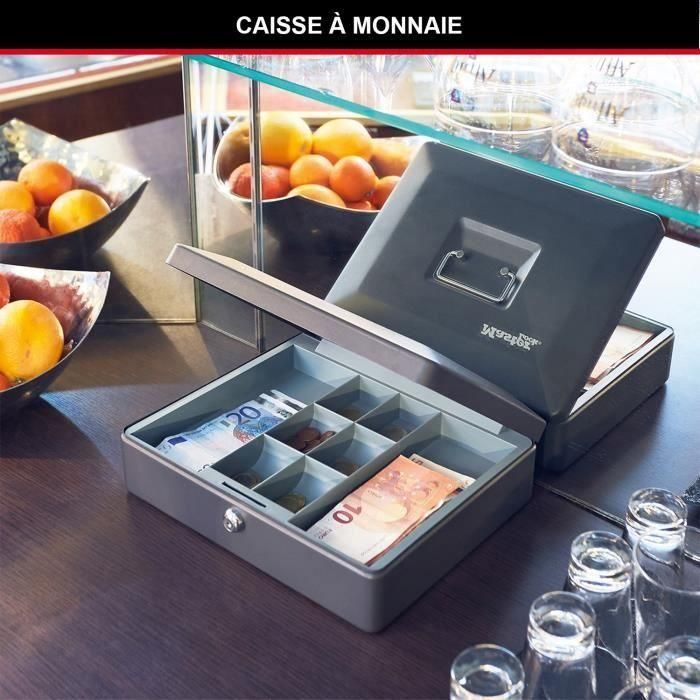 Master Lock Caja de monedas Formato M con 8 compartimentos, cerradura de llave, bandeja extraíble de acero, color negro 1