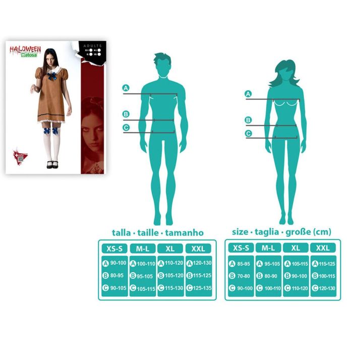 Disfraz Muñeca Halloween Vestido Marrón Mujer Adulto XS-S 7