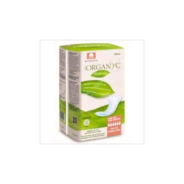 Organyc Compresas Maternidad Algodón Orgánico Postparto, Ultra Absorbentes, Certificado Vegano, Sin Crueldad Animal - 12 Unidades