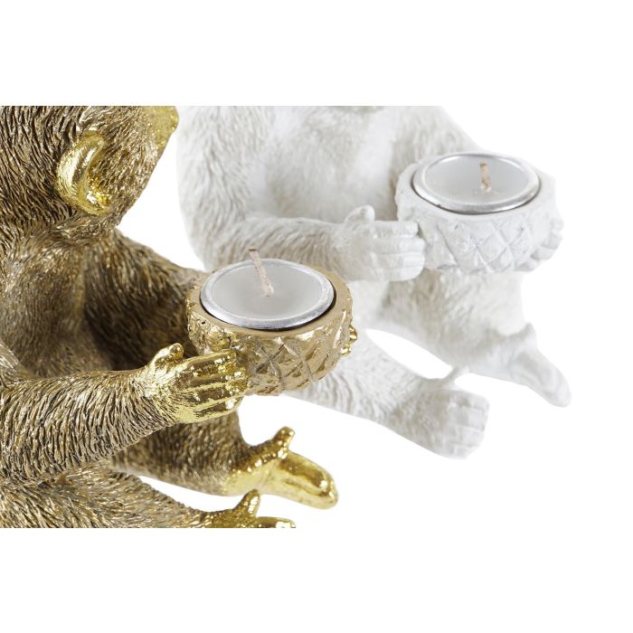 DKD Home Decor Figura Colonial de Mono de Resina Dorado Blanco 10.5 x 14 x 14 cm (4 Unidades) Diseños Surtidos 2