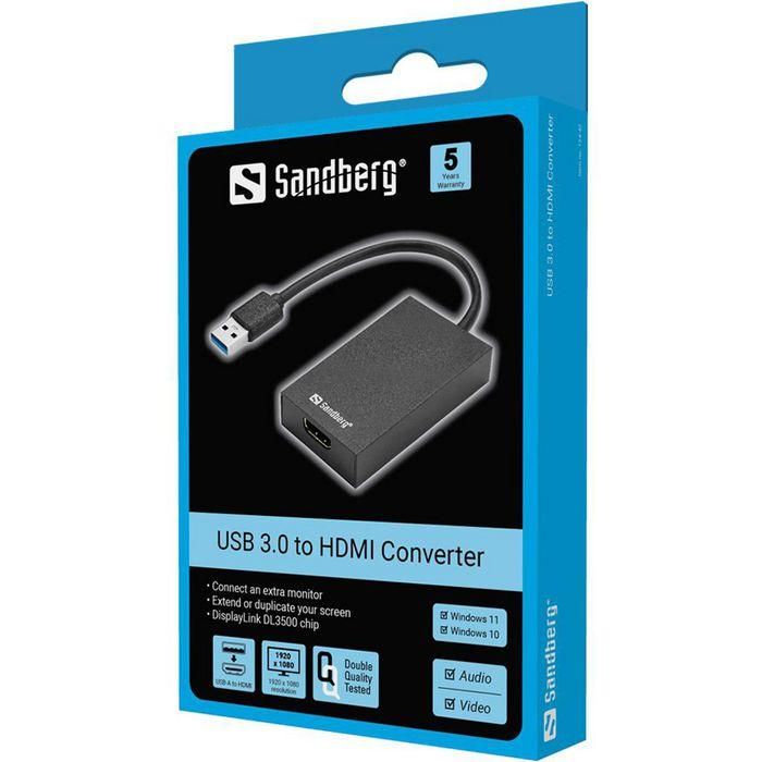 Sandberg Convertidor USB 3.0 a HDMI para Conectar Monitor, Televisión o Proyector al Ordenador 1