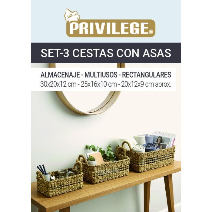 Privilege Set 3 Cestas Rectangulares con Asas 30 cm, 25 cm, 20 cm 8 Privilege Set 3 Cestas Rectangulares con Asas 30 cm, 25 cm, 20 cm 8
