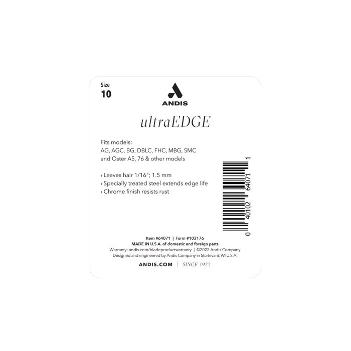 Andis S-10 Cuchilla Profesional UltraEdge de Acero Carbonizado 1.5 mm para un Filo Afilado y Duradero con Acabado Cromado Anti-Corrosión 1 Andis S-10 Cuchilla Profesional UltraEdge de Acero Carbonizado 1.5 mm para un Filo Afilado y Duradero con Acabado Cromado Anti-Corrosión 1