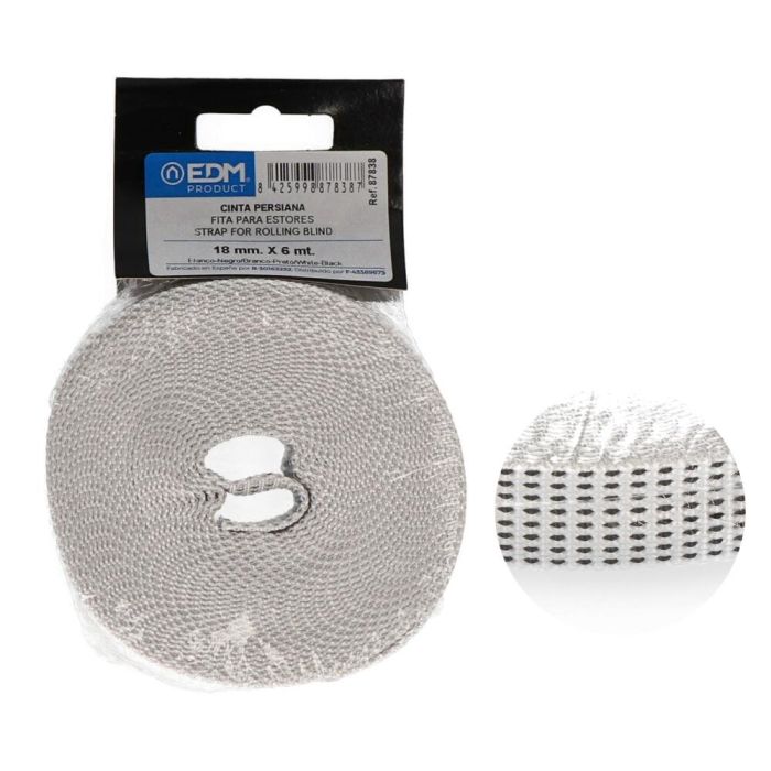 Edm Cinta de persiana compacto blanco / negro 18 mm x 6 m - Nylon